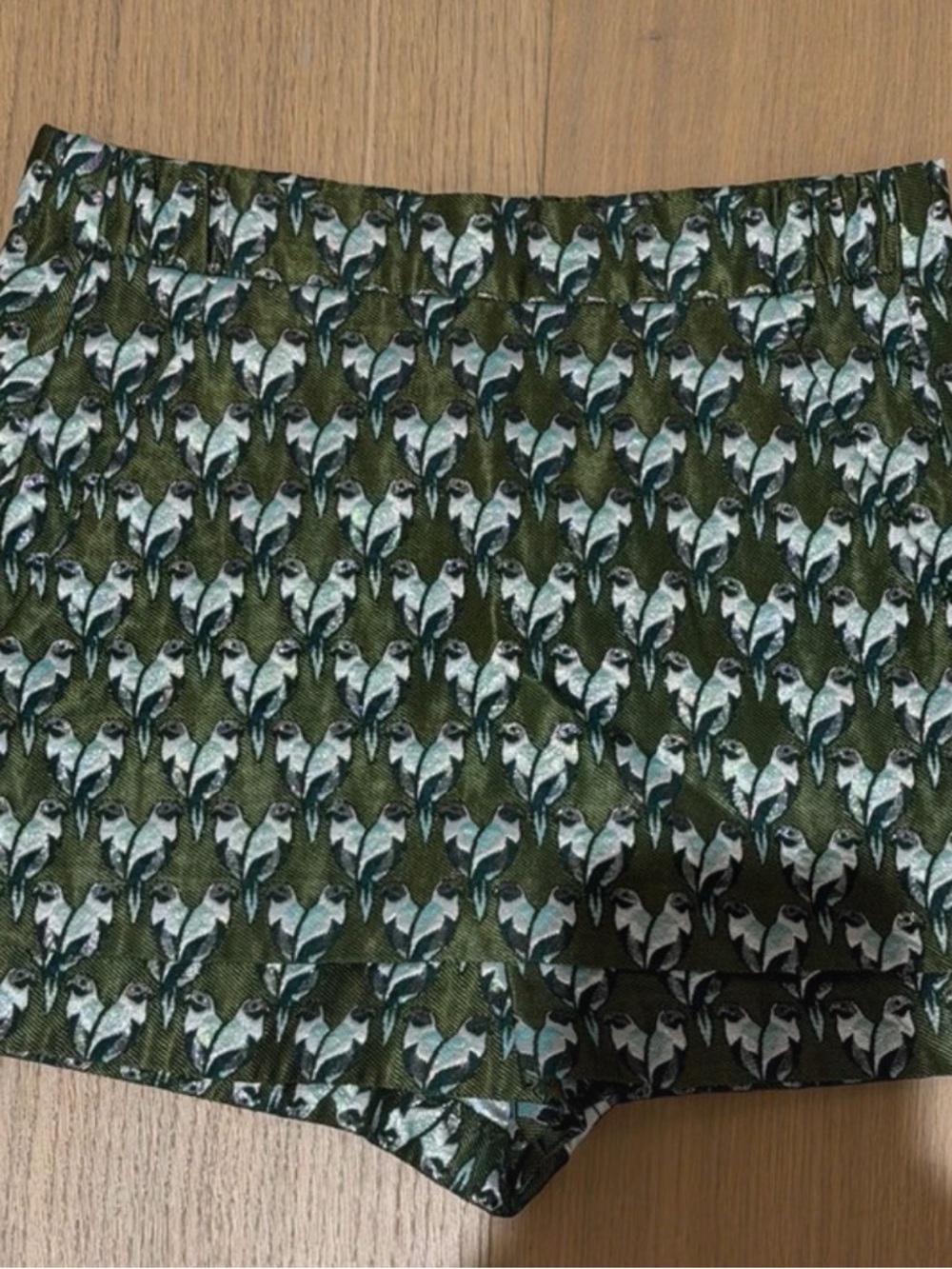 Green Patterned Knit Skort